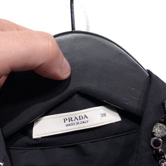 Prada Black Cotton Shirt with Crystals Embellished Collar - Picture 7 of 10